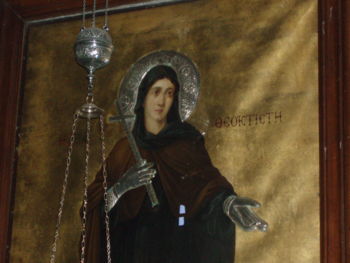 Icon of St. Theoctiste of Lesbos in the Church of Panagia Ekatontapyliani