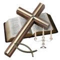 Biblia şi simboluri creştine .artă digitală 3D transparent.png