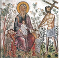 Bosom of Abraham, Good Theif in Paradise-- 16th c. mosaic, Roussanou Monastery, Meteora, Greece.jpg