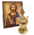 Icoană 3 D ,Mântuitorul Iisus şi candela cu tămâie.png