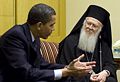 President Barack Obama meets with Ecumenical Patriarch Bartholomew I.jpg